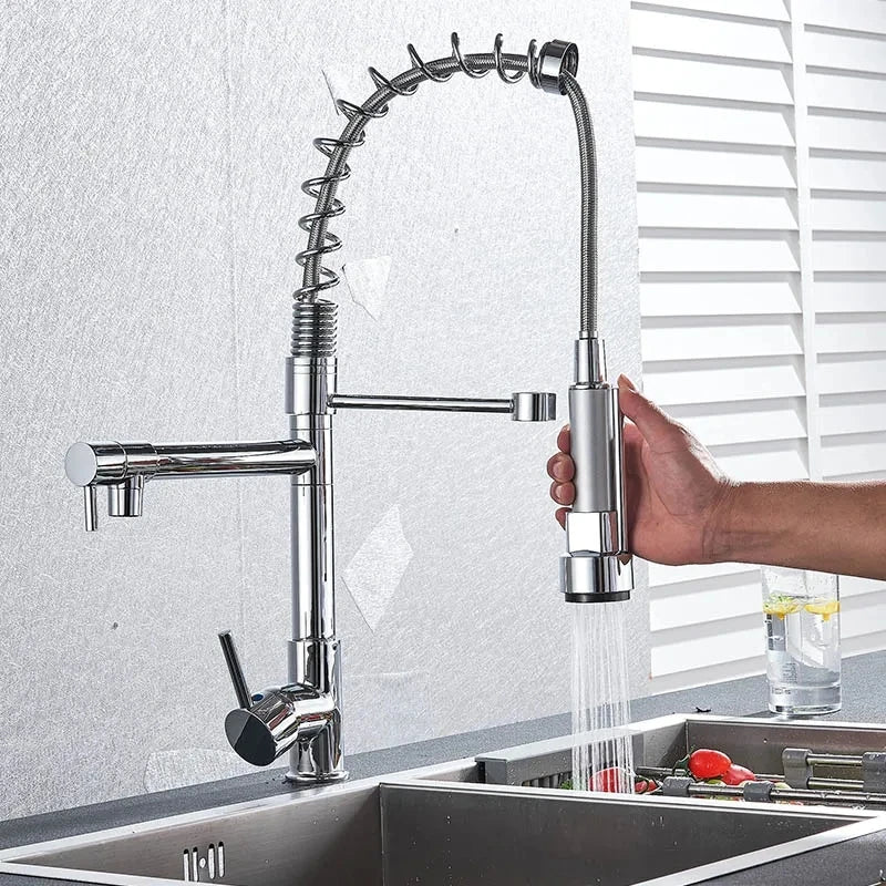 Popular Kitchen Spring Sink Faucet Modern Free Rotation Pull Down Spout