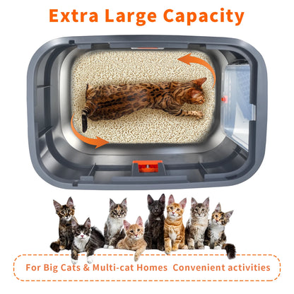 Extra Large Stainless Steel Cat Litter Box  Removable Lid with Scoop