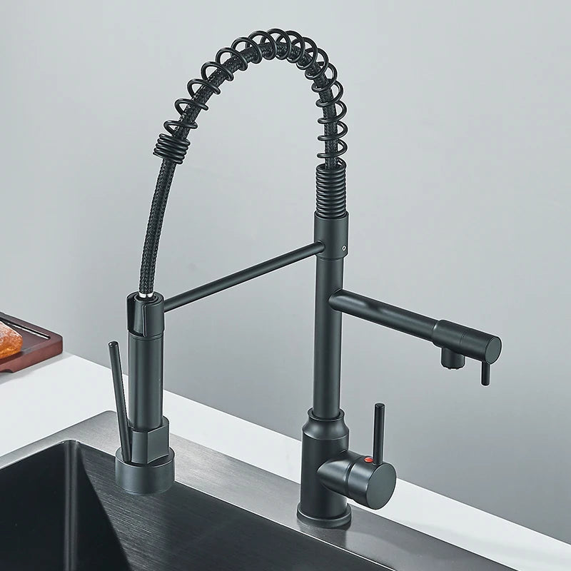 Black Kitchen Faucet With Pull Down Spring Sprayer