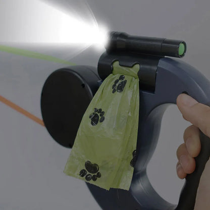 3in1 Double Head Automatic retractable Dog leash Flashlight Poop Bag Dispenser