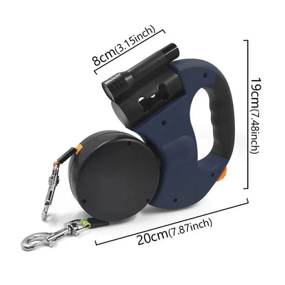 3in1 Double Head Automatic retractable Dog leash Flashlight Poop Bag Dispenser