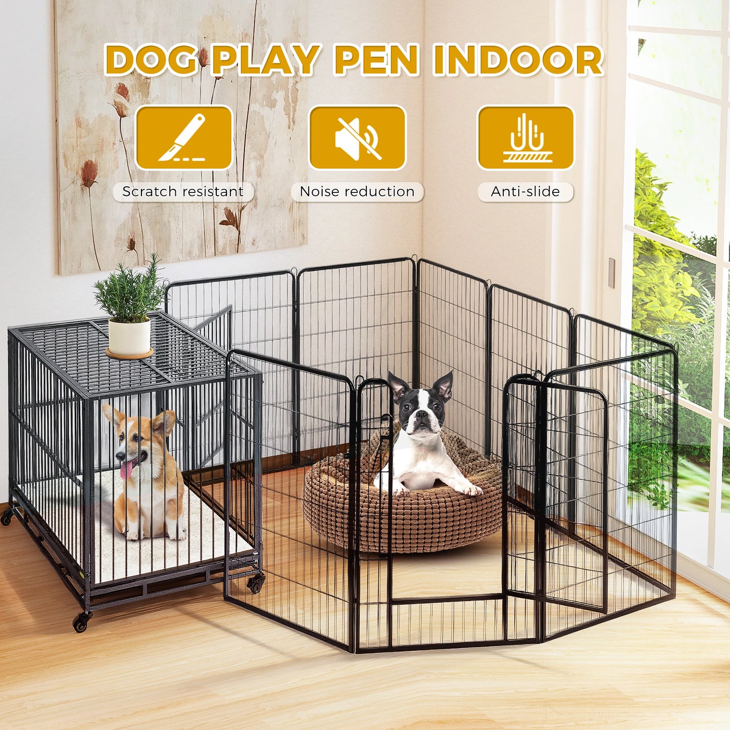 Dog Playpen with Door, Outdoor/Indoor Foldable Metal ,