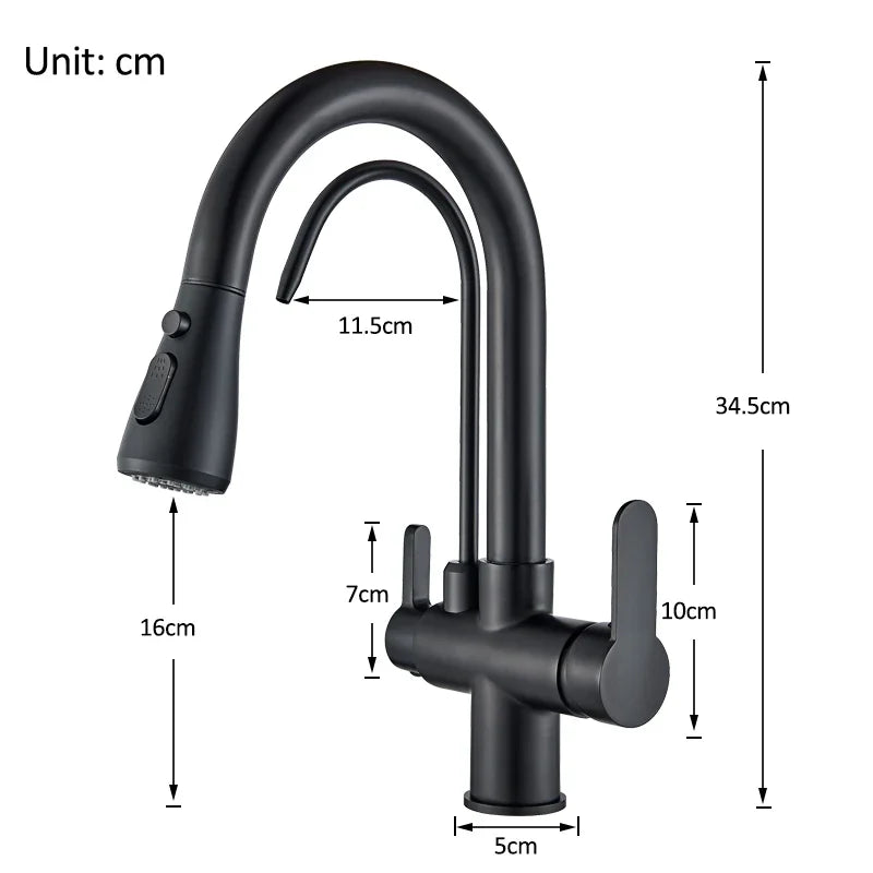 Black and Golden Filtered Crane For Kitchen Pull Out Sprayer