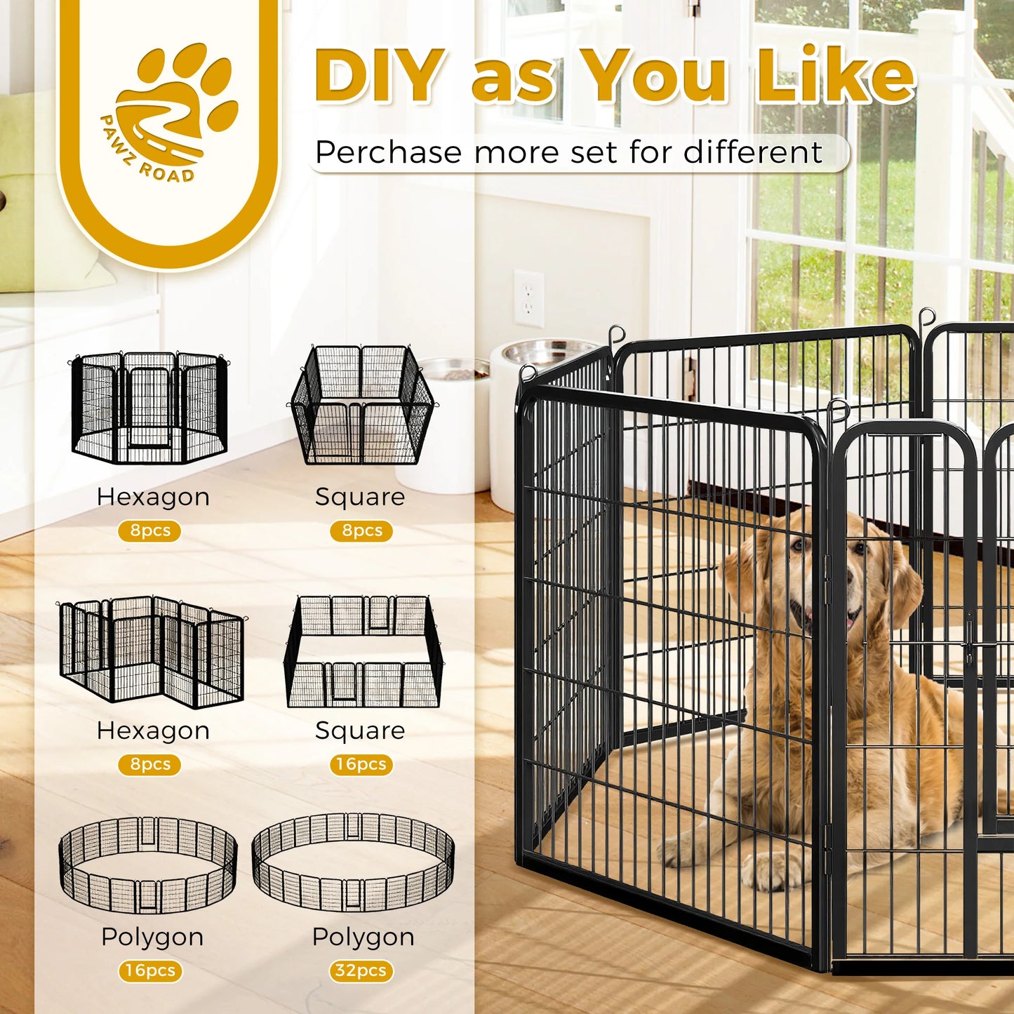 Dog Playpen with Door, Outdoor/Indoor Foldable Metal ,