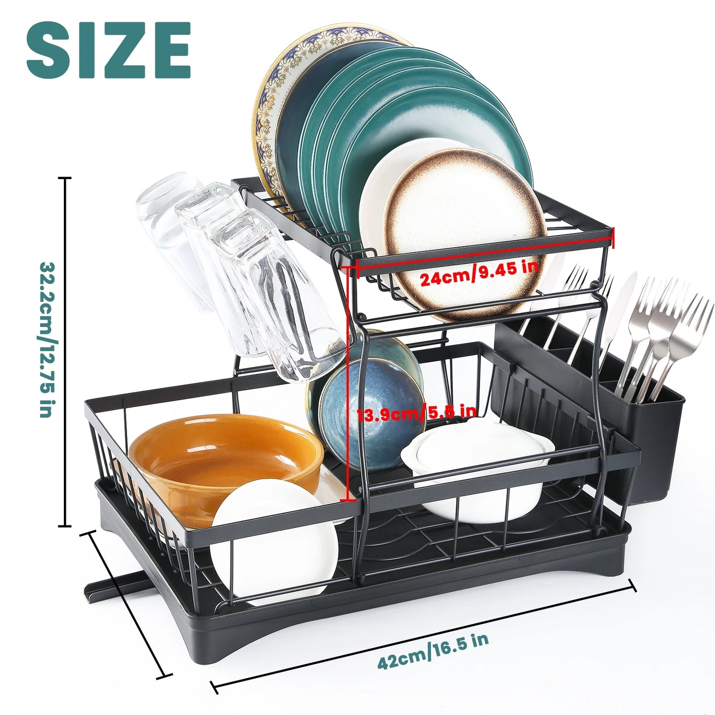 Large 2-tier dish drying rack for kitchen countertops,