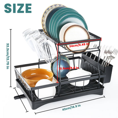 Large 2-tier dish drying rack for kitchen countertops,