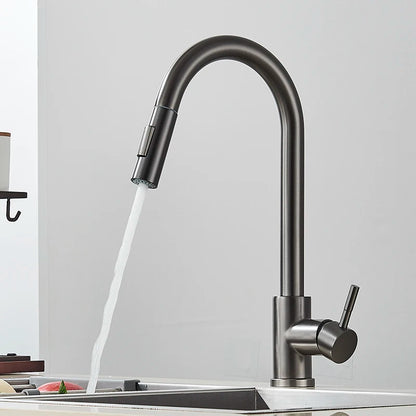 Black Sensor Kitchen Faucets Stainless Steel Smart I Pull Out  Handle Touch Control