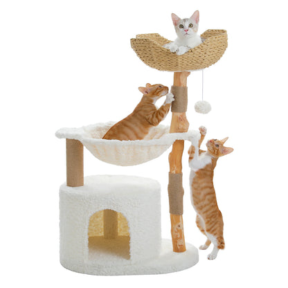 Modern Cat Tree Tower with Natural Solid Wood