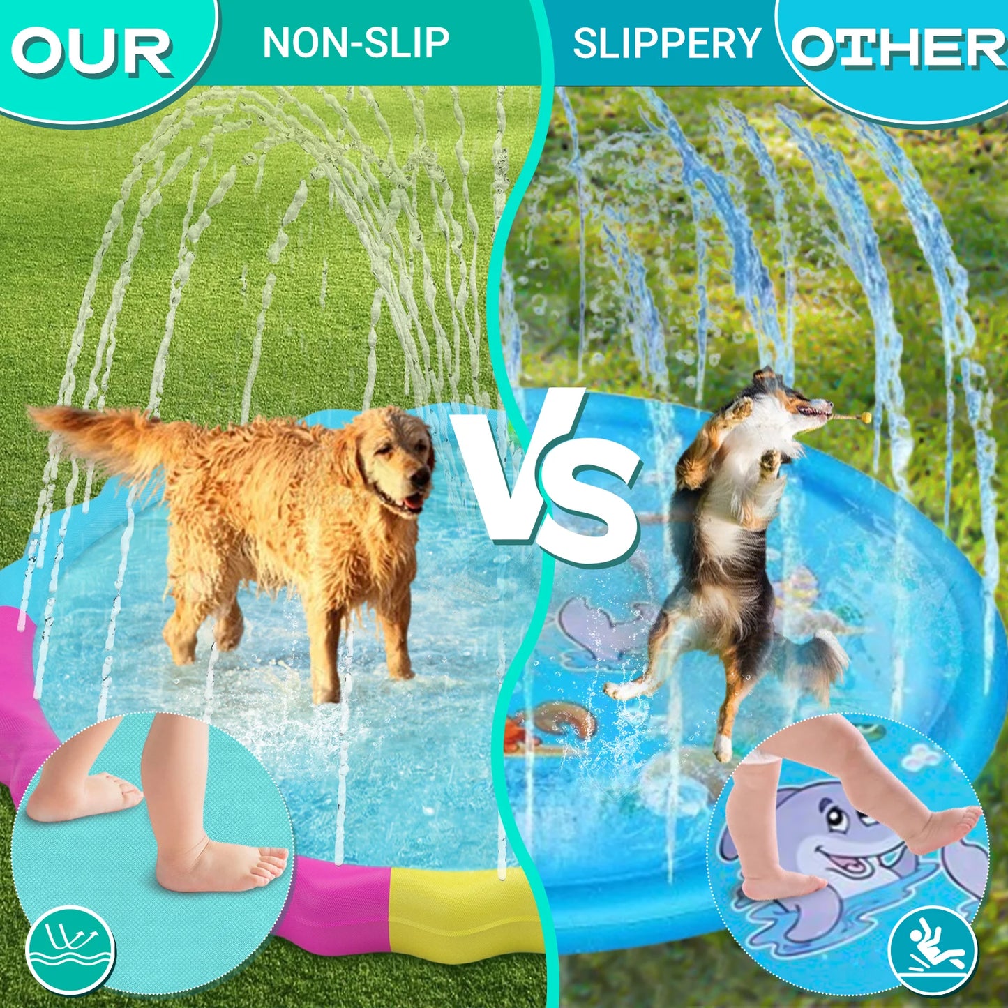 Splash Pad for Dogs, Non-Slip Splash Pad , Sprinkler Pool