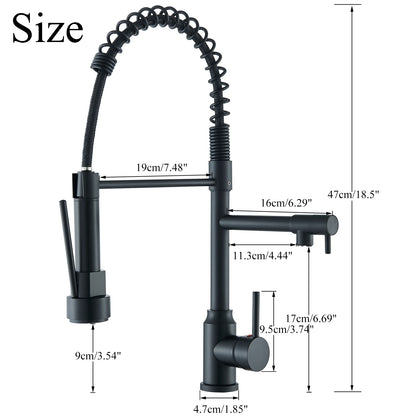 Black Kitchen Faucet With Pull Down Spring Sprayer