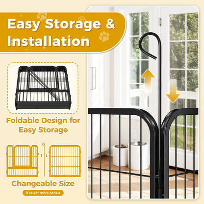 Dog Playpen with Door, Outdoor/Indoor Foldable Metal ,