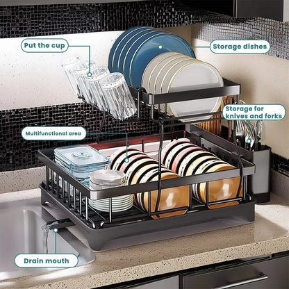 Large 2-tier dish drying rack for kitchen countertops,