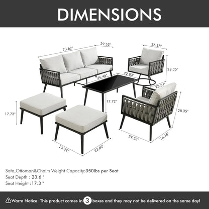 6 Pieces Patio Furniture Set with Swivel Chair,Metal Frame Modern Outdoor Sofa & Chairs Set,All Weather Outdoor Conversation
